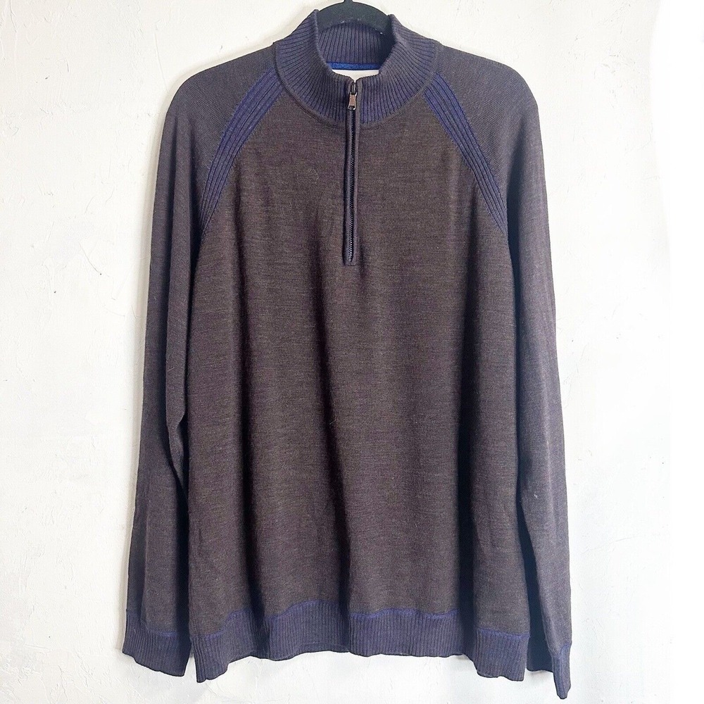 Robert Graham Wool Pullover Mens Purple Brown Quarter Zip Pullover Size XL